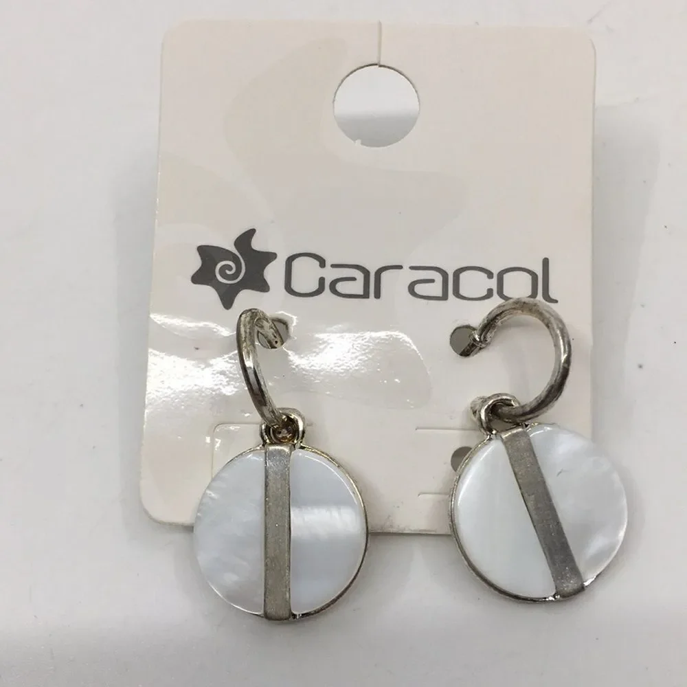 Caracol Silver Tone and White Shell Hoop Earrings